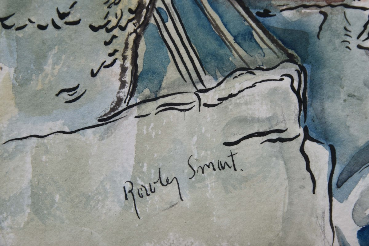 Rowley SMART  "Pêcheurs au port" aquarelle 39x55-photo-2